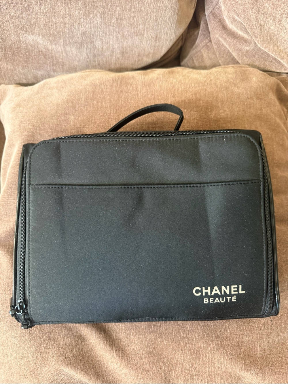 Gently Used Large Black Chanel Travel Toiletry Bag